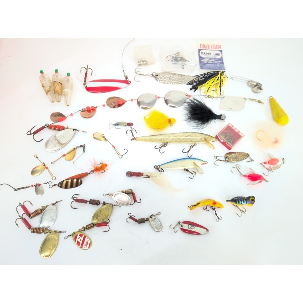 Vintage Fishing Lures Lot Mepps Aglia Red Devil Rapala Hula Spinners Hooks